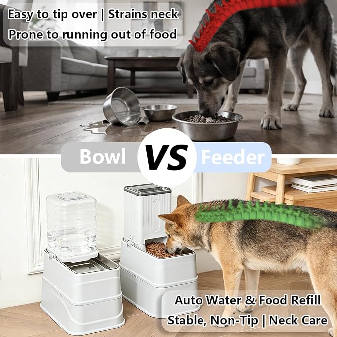Elevated Automatic Pet Feeder & Water Dispenser, 128 Fl Oz/1 Gallon Water & 4.4lb Food Capacity, Stainless Steel Bowl, 2-Level Height Adjustable, Neck Protection for Small/Medium Dogs,Anti-Choking - Image 3
