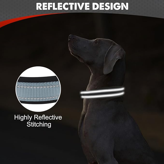 Joytale Reflective Dog Collar for XLarge Dogs with Wide Padding, Gray | Soft Cushion Reduce Neck Strain, Night Safety Walking, Metal Buckle and Adjustable Eyelets, Separated Dog ID Tag Ring - Image 4