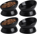 Elevated Ceramic Cat Bowl, 15° Tilted Raised Food & Water Dishes, Anti-Vomiting & Neck Protection Pet Feeder for Kittens, Small Dogs (5.2", Black, 4pc Set) by KITCHENLESTARaddsmorebeautifulcolourstoyourlife