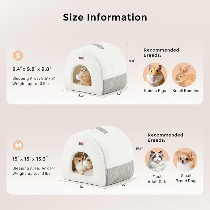 ZOMISIA 2in1 Cat Bed for Indoor Cats Foldable Pet cave with Washable Pillow | 15 inch, Enclosed Cat Hideaway with Non-Slip Bottom, Cozy Cat Tent for Anxious Kitten, Easy to Assemble, with Fluffy Ball - Image 3