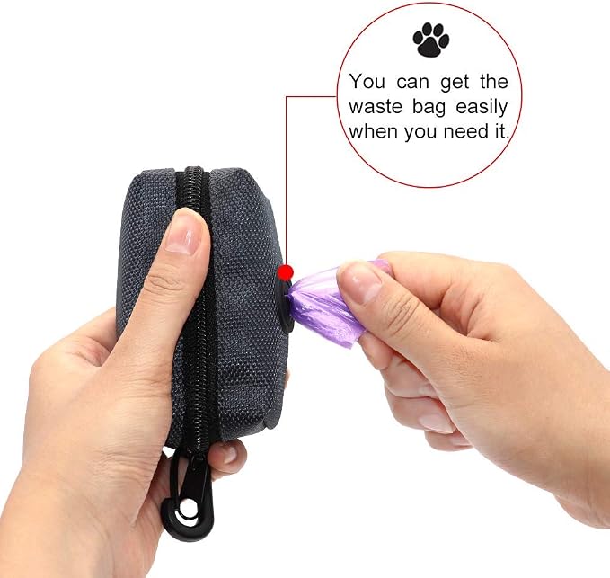 SLSON Pet Waste Bag Dispenser Zippered Pouch,Portable Dog Poop Bag Holder Leash Attachment Lightweight Fabric Bags (Dark Grey) - Image 2