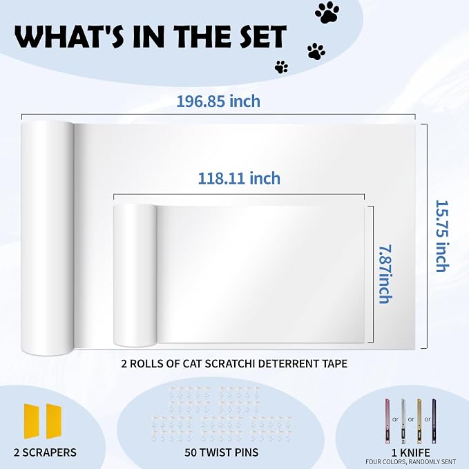 Cat Scratch Furniture Protector Set, Single-Sided Couch Protector from Cats Claws, Cat Anti Scratch for Furniture, Cats Scratching, Couch, 2 Rolls(196.8"X15.8" + 118.1"X7.9") with 50 Twist Pins - Image 2
