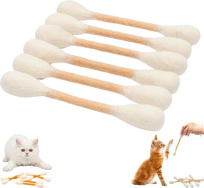 Cotton Swabs Cat with Catnip, 6 Pk Giant Kitten Chew Sticks,Interactive Kitty Kick Sticks for Cat Lovers Gift - Sturdy Teething Chew Toy (Beige) by Unknown