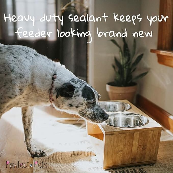 Pawfect Pets Elevated Dog Bowl Stand- 7" Raised Pet Feeder for Medium Dogs with Four Stainless Steel Bowls. - Image 3