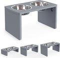 Elevated Dog Bowls, Bamboo Raised Dog Bowl for Large Dogs, with 2 Stainless Steel Bowls (13'' Tall-68 oz Bowl, Grey) by JoyoPawFamily