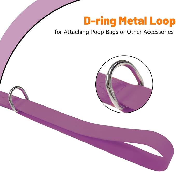 Waterproof Dog Leash, 5/6 FT Durable Odor-Proof Dog Leashes with Strong Metal Hooks Fits Small Medium or Large Dogs (Purple, 6FT - 1 inch Width) - Image 3