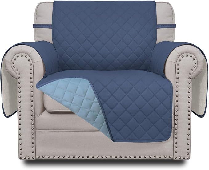 Easy-Going Reversible Couch Cover, Small Chair, Dark Blue/Light Blue | Machine Washable Slipcover For Dogs, Water Resistant Furniture Mat For Living Room, Non-Slip Sofa Cover, Pet Friendly by Easy-Going