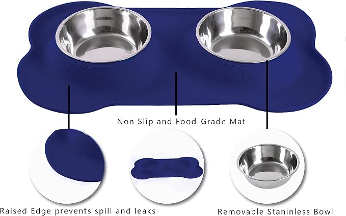 Hubulk Pet Dog Bowls 2 Stainless Steel Dog Bowl with No Spill Non-Skid Silicone Mat + Pet Food Scoop Water and Food Feeder Bowls for Feeding Small Medium Large Dogs Cats Puppies (Small, Navy Blue) - Image 3