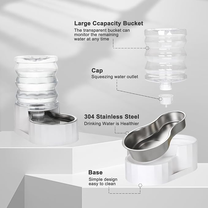 RIZZARI 4L Gravity Cat Water Dispenser: Filter-Free Compact Home Use | No Power Needed/Stainless Steel Bowl/Spill-Resistant Base/Perfect For Cats & Small Dogs/Easy Water Refill - Image 3