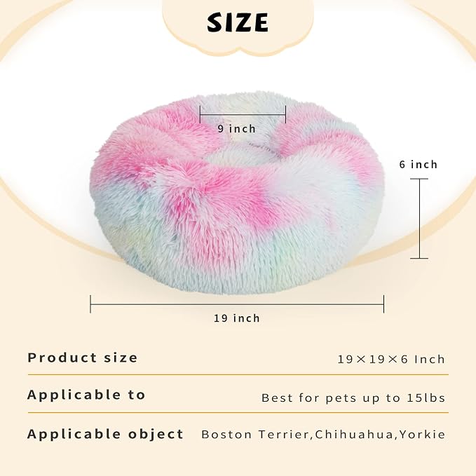 nononfish Calming Donut Beds for Small Dog Washable, 19 Inch Fluffy Round for Puppies, Cats & Toy Breeds with Raised Rim, Fits up to 15 lbs Pets, Multi Colored - Image 5