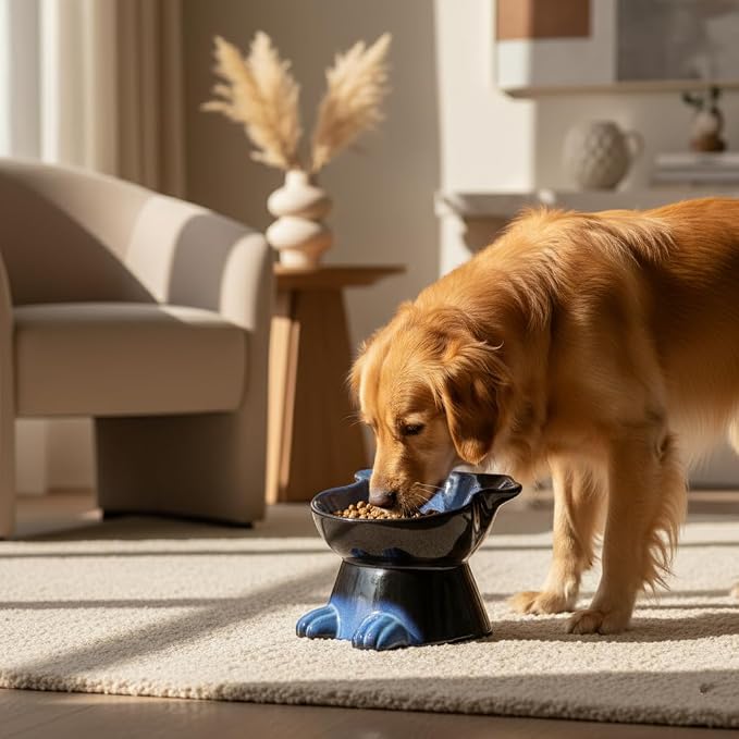Nihow Elevated Ceramic Dog Bowls: 6.5 Inch Raised Dog Bowl for Food & Water | Food Safe Bowl for Medium/Small Size Dogs - Vivid Blue Puppy Bowls for Protecting Pet's Spine (1 PC) - Image 9