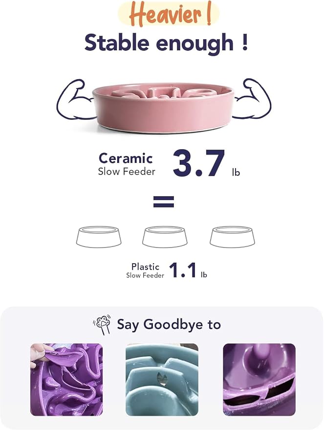 LE TAUCI Slow Feeder Dog Bowls Ceramic, 3 Cups Slow Feeding Dog Bowl Medium Large Breed, Pet Bowl for Fast Eaters, Puzzle Pet Dishes, Pink+Green - Image 6