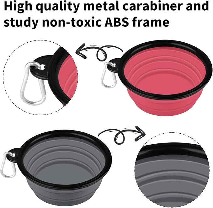 COOYOO Collapsible Dog Bowl,2 Pack Collapsible Dog Water Bowls for Cats Dogs,Portable Pet Feeding Watering Dish for Walking Parking Traveling with 2 Carabiners - Image 5