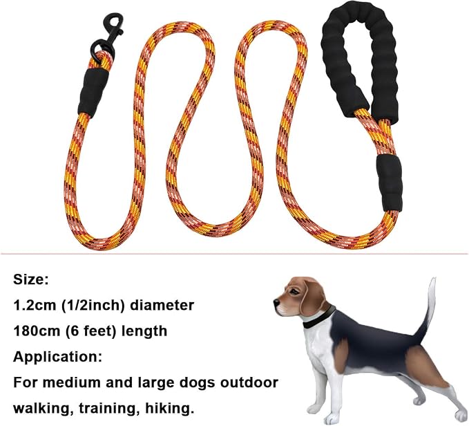MayPaw 6ft Rope Dog Leash for Large Medium Dogs Soft Handle Dog Lead | 1/2-In Thick Lead, Soft Padded Handle Strong Nylon Pet Leash, 15+ Colors (1/2" * 6', Colorful) - Image 6