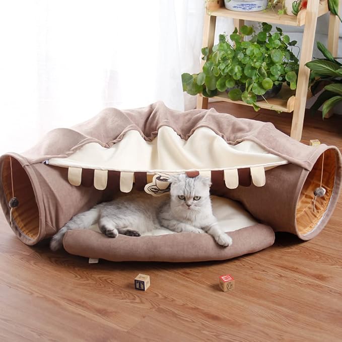 LEFTSTARER 2-in-1 Collapsible Cat Tunnel for Indoor Bed and Hideout - Pet Dog Rabbit Bunny Ferret Tunnel Tubes Toys with Removable Washable Mat, Tower Wheel Stuff - Image 6