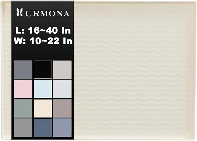 URMONA 31'' x 22'' Waterproof Silicone Under Sink Mat Cabinet and Counter Protector, Shelf Liner for Kitchen and Bathroom, Storage and Organizers, Litter Mat, Pet Cat Puppy Essentials(Ivory) by URMONA