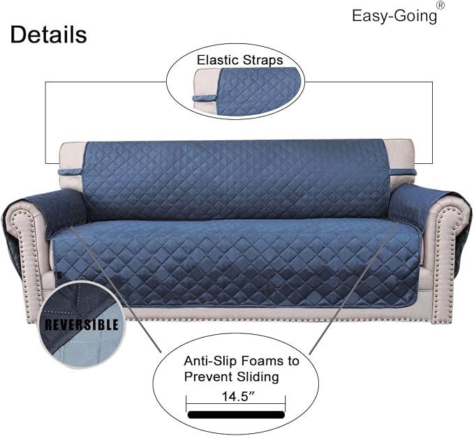 Easy-Going Reversible Couch Cover, 3 Cushion Sofa, Dark Blue/Light Blue | Large, Washable Slipcover For Dogs, Water Resistant Furniture Mat For Living Room, Non-Slip Sofa Cover, Pet Friendly - Image 3