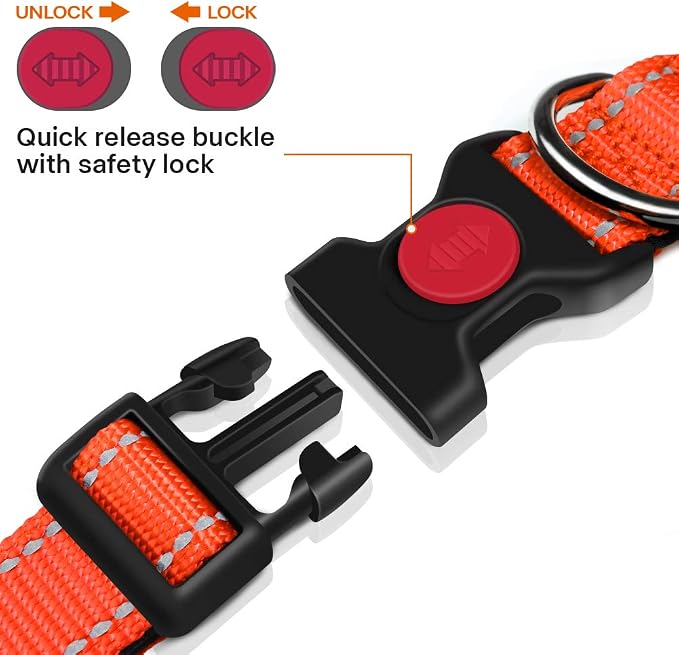 Taglory Reflective Small Dog Collar, Comfortable for Safe Night Walk,Orange | Night-Walk Visibility, Soft Neck Cushioning, Adjustable 10-16 in, Locking Buckle, D-Ring for Leash and ID Tags - Image 3