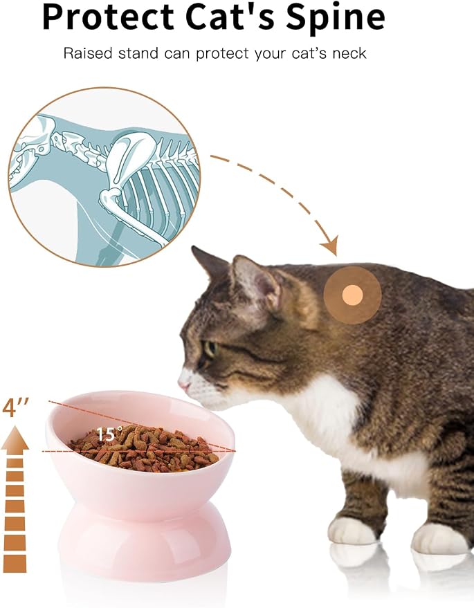 ABRUTY Cat Water Bowl, 16 OZ Ceramic Elevated Cat Bowls, 15° Tilted and Raised Pet Food Dish, Anti Vomiting Protect Pets' Spines and Whisker Fatigue - Image 4