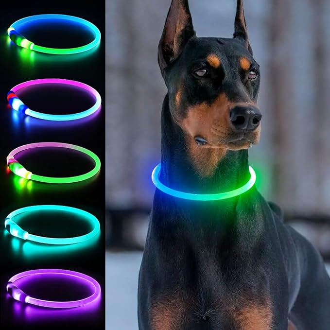Light Up Dog Collar, USB Rechargeable, LED, Green+Blue | Cuttable TPU, Waterproof, Night Walking, Night Safety, Glow in the Dark, Small Medium Large Dogs, Camping, Outdoor by Dlitk