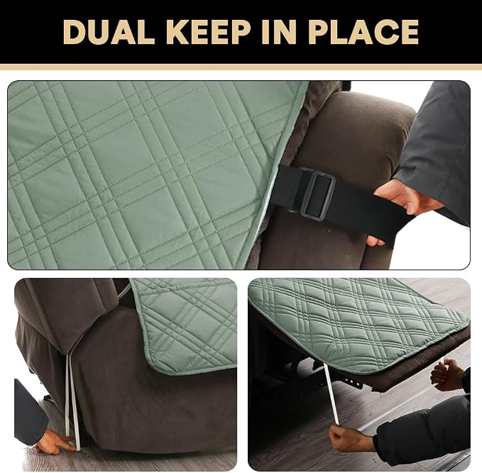 PrinceDeco Recliner Cover 100% Waterproof Couch Cover Sofa Cover for Living Room Water Resistant Furniture Protector with Elastic Straps for Pets Dog(Recliner28,Lily Pad) - Image 5
