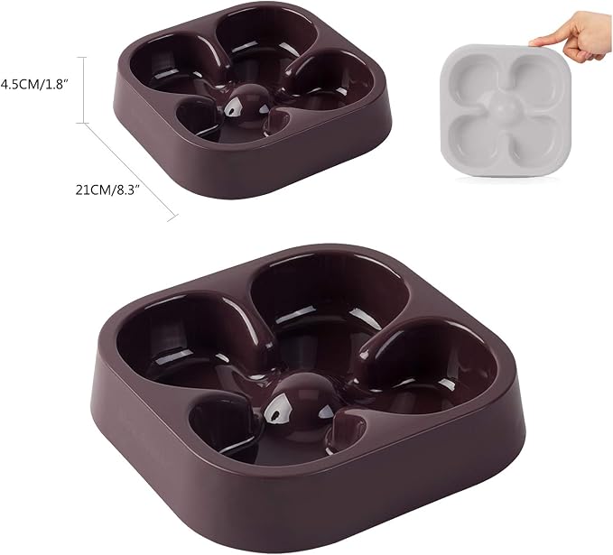 Healthy Slow Feeding Dog Bowl for French Bulldog -Slow Feeder Dog Bowl No Chocking Dog Cat Food Water Bowl with Four-Leaf Clover Pattern (Coffee) - Image 3
