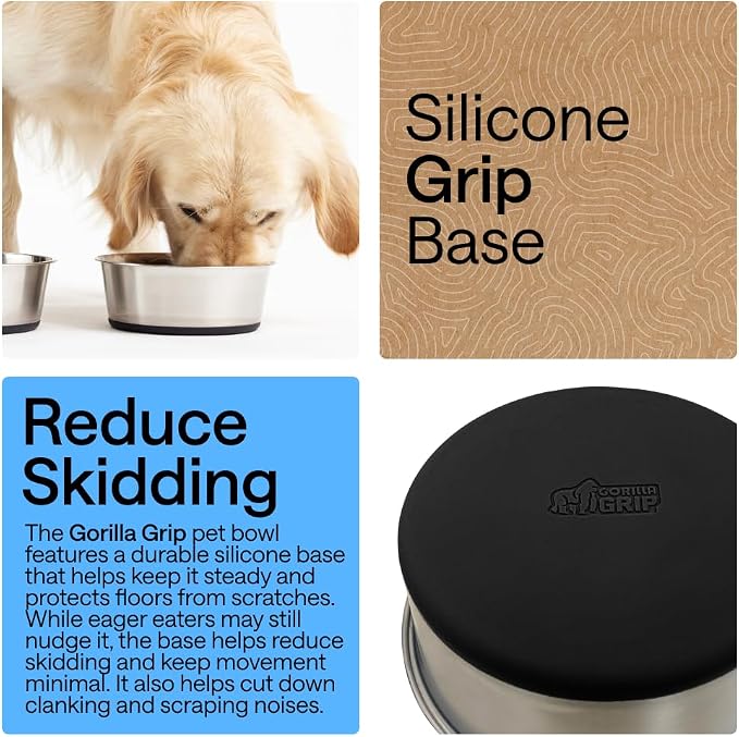 GORILLA GRIP Dog Bowls, Food Grade Stainless Steel, Set of 2, 2 Cup, Black | 304 Stainless Steel Pet Feeding Bowls Hold 16 fl oz Each, Dishwasher Safe, Rust Resistant, BPA Free Rubber Base - Image 3