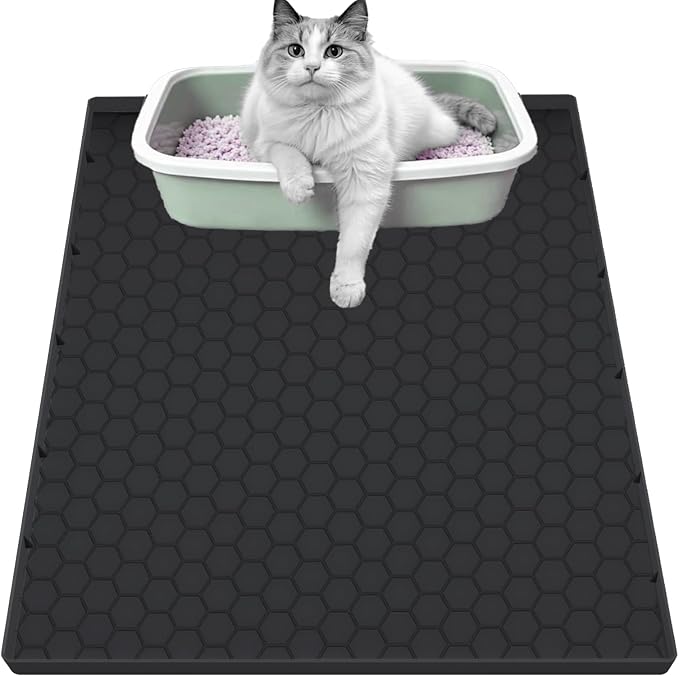 Cat Litter Mat for Litter Box, Silicone Large Cat Litter Trapping Mat - 37x22 in, Waterproof & Non-Slip, Durable & Easy Clean, Black by JSXZWOO