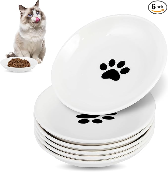 6 Pack Cat Food Bowl, Ceramic Cat Bowls, Anti Whisker Fatigue Cats Bowl Set | 5.5 Inches Shallow Wide Kitten Plates for Food and Water (White-E) by Unknown