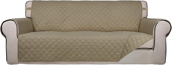 PureFit Reversible Quilted Couch Covers for Dogs Oversized Sofa Cover 78” | Beige/Beige, Water Resistant Couch Protector, Washable Pet Couch Cover with Non Slip and Elastic Straps For Kids by PureFit