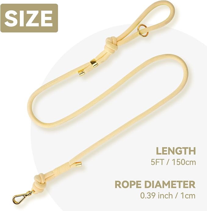 5FT Dog Leash Puppy Cat Rope Lead for Small Medium Large Dogs | Light Yellow, with Anti-tangle Swivel Clip, Comfortable Non-slip Grip Handle, Ideal for Daily Walks and Training - Image 2