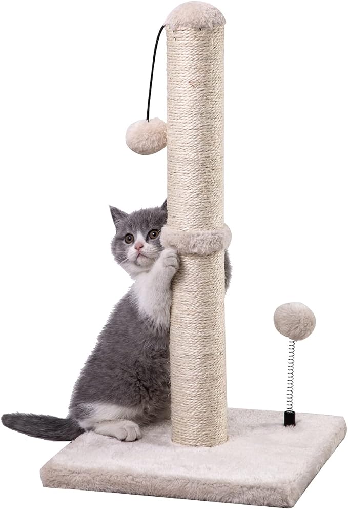 MECOOL Cat Scratching Post Premium Basics Kitten Scratcher Sisal Scratch Posts with Hanging Ball 22in for Kittens or Smaller Cats (22 inches for Kitten, Beige) by MECOOL