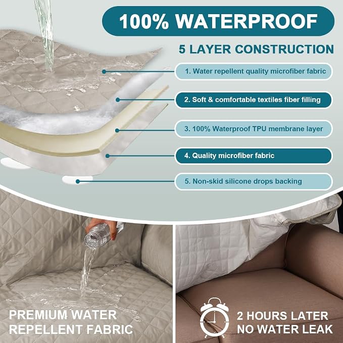 Turquoize 100% Waterproof Sofa Covers Couch Cover Sofa Cover for Dogs Couch Protector Triple Non-Slip Sofa Slipcover for 3 Cushion Couch Furniture Protector for Pets, Kids,Dog (XL Sofa 78", Pale Oak) - Image 3