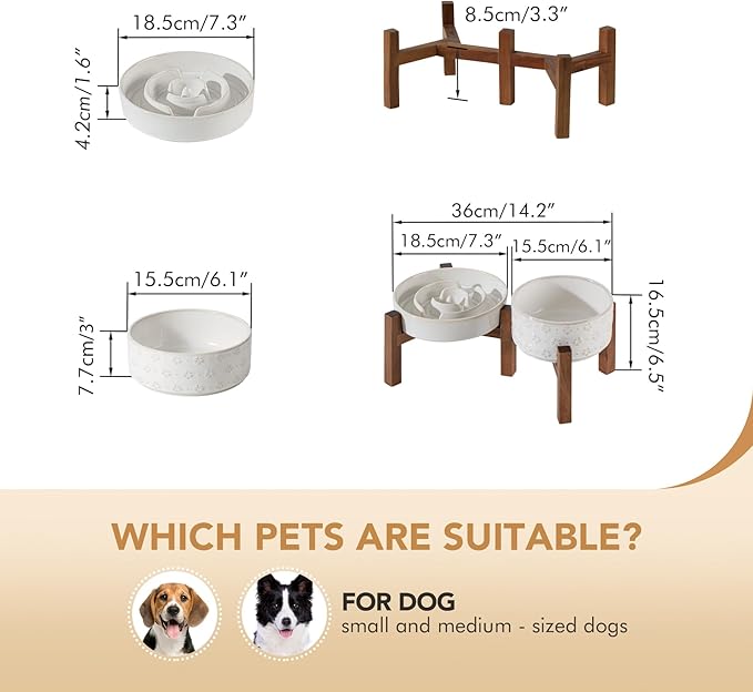 Havniva Raised Slow Feeder Dog Bowls, Elevated Dog Bowls Slow Feeder Set | 1.2 Cups Ceramic Dog Bowl Elevated with Acacia Wood Stand, Raised Dog Food Bowl, Puzzle Slow Feeder for Small Dogs, Non-Slip - Image 2