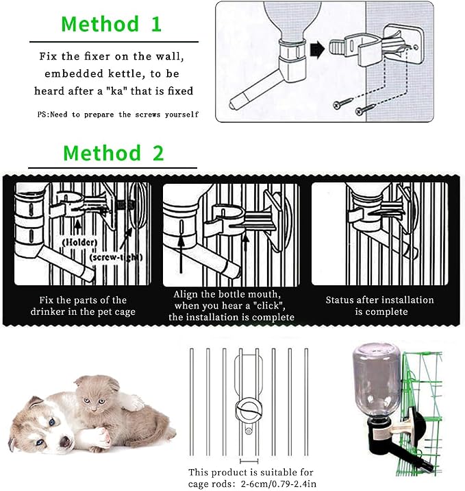 Andiker No-Drip Dog Water Dispenser Bottle-Dog Kennel Cage Water Dispenser Water Drinker Kettle for Pets can be Raised and Lowered Drinking Water Feeding Cage Water Bottle for Dogs (Black) - Image 5