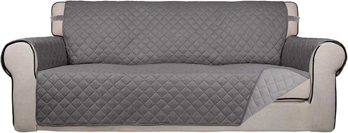 PureFit Reversible Quilted Couch Covers for Dogs Oversized Sofa Cover 78” | Gray/Light Gray, Water Resistant Couch Protector, Washable Pet Couch Cover with Non Slip and Elastic Straps For Kids by PureFit