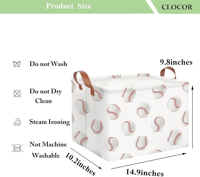 CLOCOR Rectangular Storage Basket,Collapsible Fabric Storage Container,Gift Basket(Baseball) - Image 6