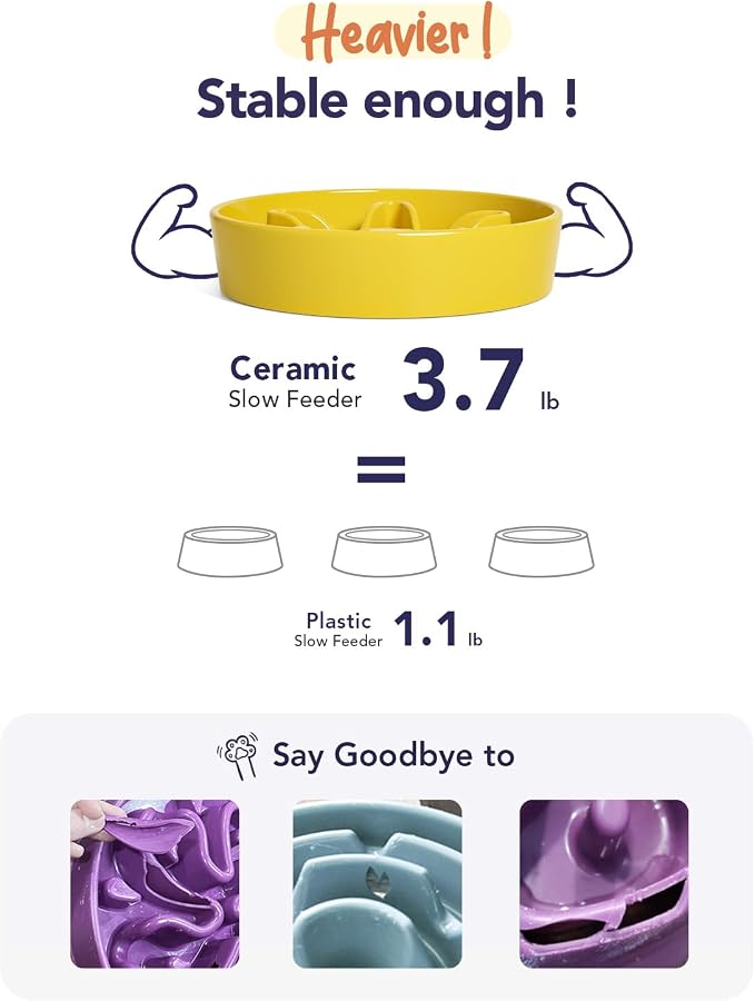 LE TAUCI Slow Feeder Dog Bowls Ceramic,3 Cups Slow Feeding Dog Bowl Medium Large Breed, Pet Bowl for Fast Eaters, Puzzle Pet Dishes, Star Yellow - Image 3