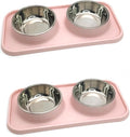BNOSDM 2 Pcs Double Dog Food Bowls, Stainless Steel Small Dog Food and Water Bowls with Non-Spill Plastic Mat, Pet Cat Feeder Dish Set for Puppy Cats Kitten, Pink by BNOSDM