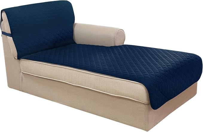 U-NICE HOME Sectional Couch Cover Chaise Lounge Cover, Navy/Taupe | Washable, Pet Friendly, Elastic Straps, Water Repellent, Furniture Protector Mat by U-NICEHOME