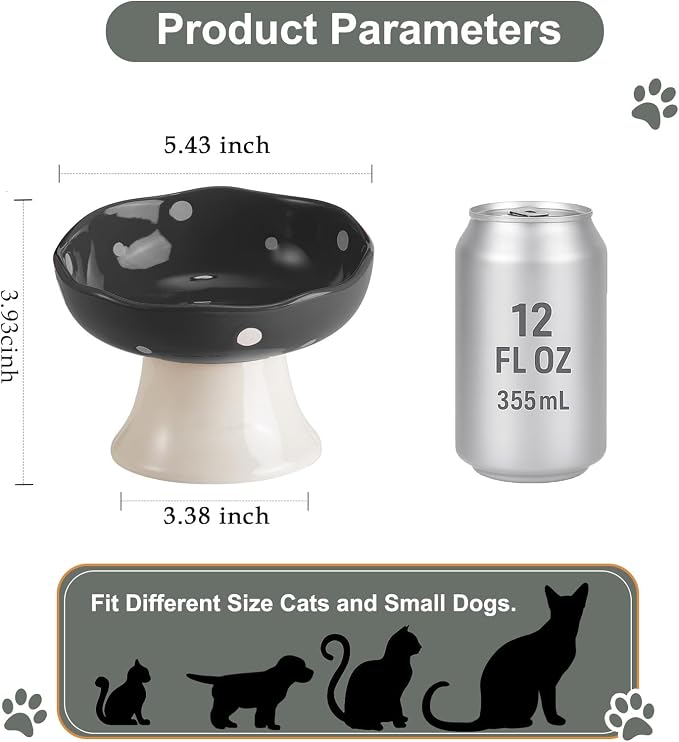 Black Mushroom Cat Bowl, Elevated Ceramic Bowl for Cats | Elevated, Ceramic, Whisker Friendly, Anti Vomitin,Cute Mushroom Design - Image 2