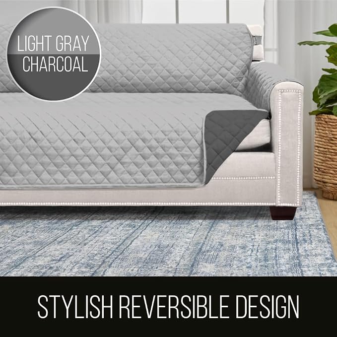 Sofa Shield® Couch Small Sofa Slip Cover with Strap, Light Gray Charcoal | Reversible Furniture Protector, Stain and Tear Resistant Cushion Cover, Machine Washable Slipcover for Pets, Cats 70 inch - Image 5