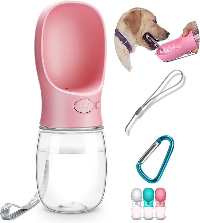 DEYACE Dog Water Bottle, Leak Proof Portable Pet Water Bottles for Dogs, Puppy Water Dispenser with Drinking Feeder for Travel (Pink 12oz) by DEYACE