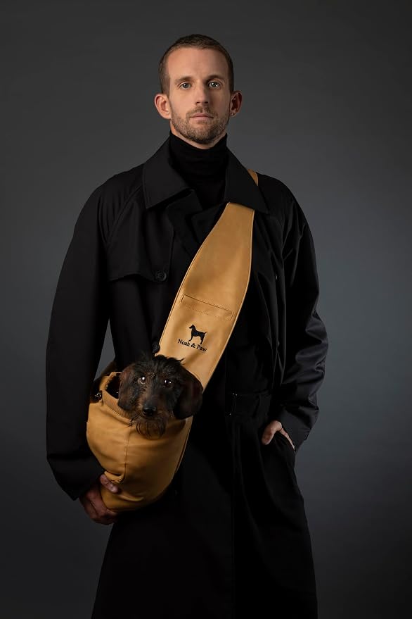 Noah & Paw Dog Sling Carrier for Small Dogs 5-18lb, Cat Carrier, Pet Sling with Adjustable Padded Strap, Vegan Leather Lined with Fur, 3X Safety Feature, Machine Washable - Image 2