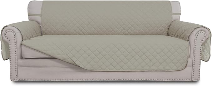 Easy-Going Reversible Couch Cover, 3 Cushion Sofa, Large, Beige/Beige | Machine Washable Slipcover For Dogs, Water Resistant Furniture Mat For Living Room, Non-Slip Sofa Cover, Pet Friendly by Easy-Going