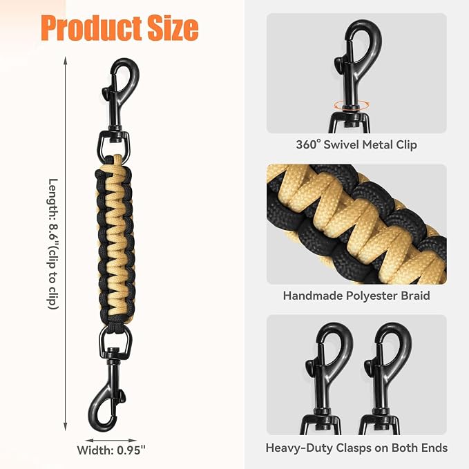 Dog Collar Safety Clip, Collar Companion, Handmade Backup Safety Strap, Double-Ended Clip Leash Connector, Suitable for Dog Harnesses, Prong, Pinch Collars (Black Gray + Black Gold, 2 Pack) - Image 3