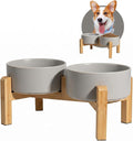 Elevated Ceramic Dog Bowl, 3.6 Cups Dog Food and Water Bowl Set with Stand | 6.1'' Double Dog Feeding Dishes, Non-Slip Raised Dog Feeder for Small and Medium Breeds, 28.74 OZ / 850 ML, White by PTOBER