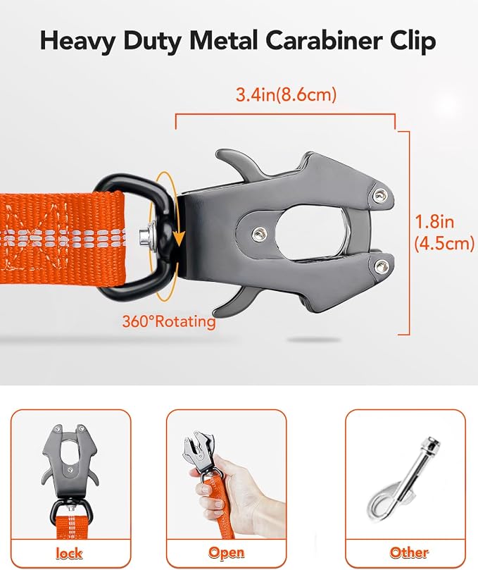 Joytale Tactical Bungee Dog Leash, Shock Absorbing No Pull, Orange | for Large Dogs That Pull, 2 Padded Handles for Control, Car Seatbelt Clip, Reflective for Night Safety, Metal Frog Clip - Image 2