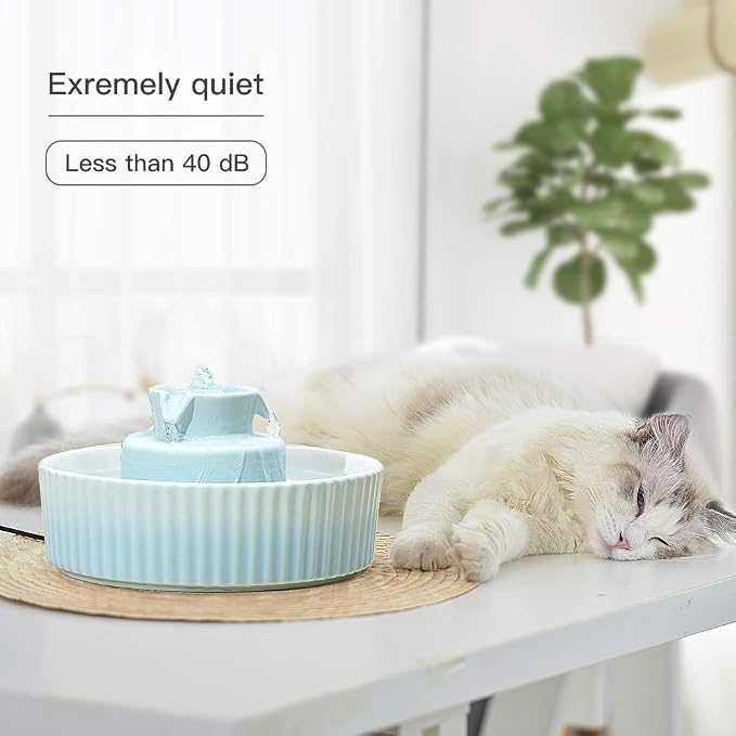 360 Ceramic Pet Fountain, Advanced Porcelain Cat Water Fountain, 70 oz.Drinking Fountains Bowl for Cat and Dogs with Replacement Filters and Foam (Green Blue) - Image 4