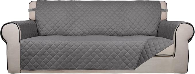 PureFit Reversible Quilted Sofa Cover Dog Couch Covers for Sofa, 66 in | Gray/Gray, Water Resistant Couch Protector, Washable Pet Couch Cover with Non Slip and Elastic Straps For Kids by PureFit